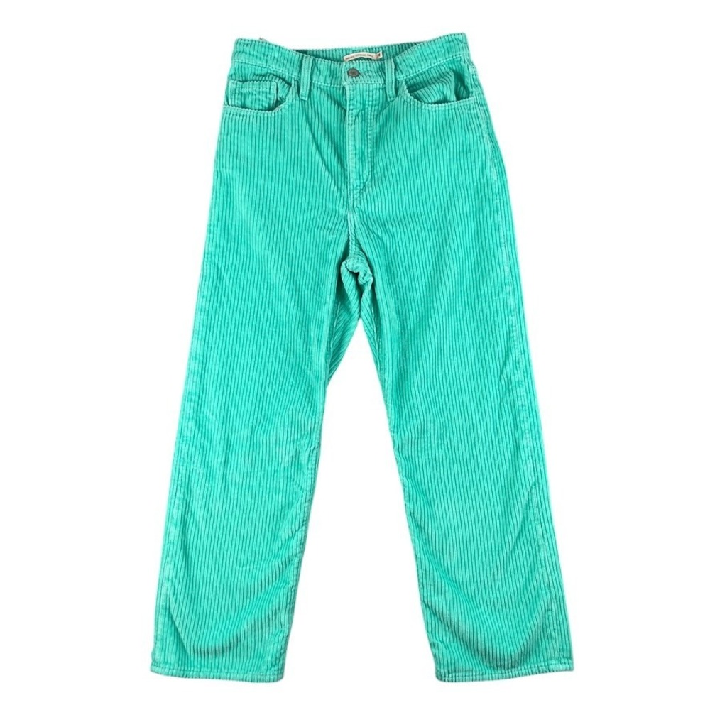 Levi's Ribcage Straight Ankle Pants Womens 28 Mint Green Corduroy High Rise Y2K